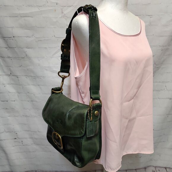 Coach Burnished Leather Bottle Green Bleecker Tattersall Legacy Shoulder Bag - Picture 2 of 14